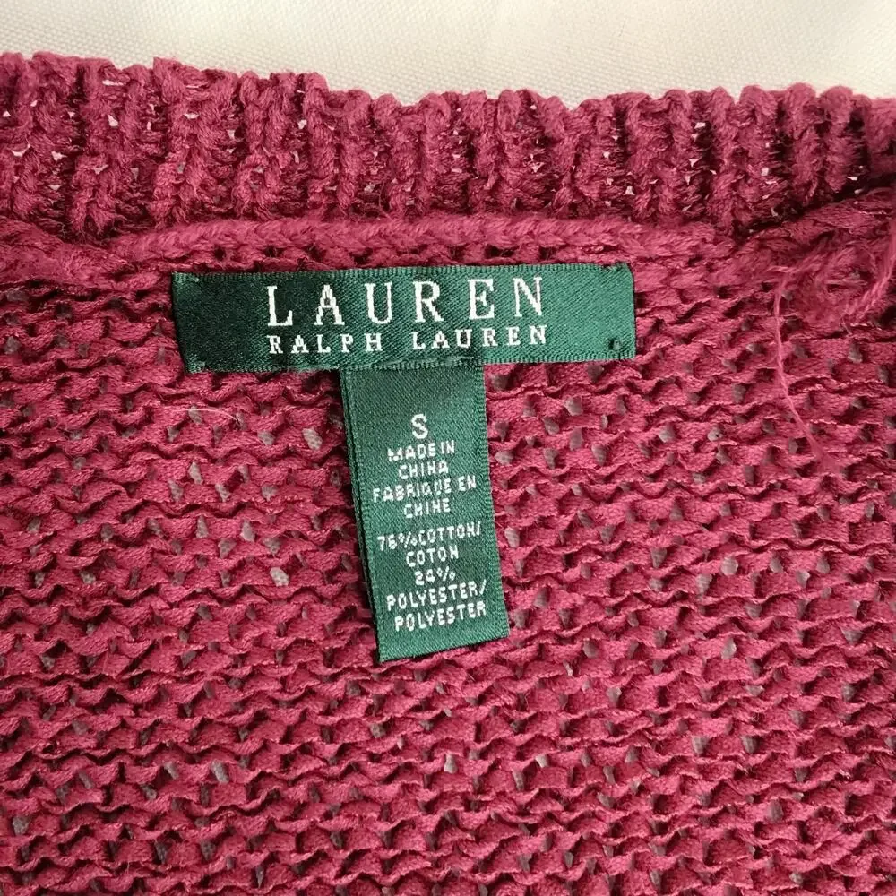 Lauren Ralph Lauren Cardigan Sweater Women's S Cropped Red Textured Knit #J5843